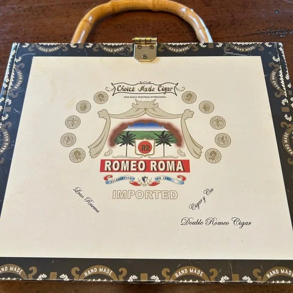 Cigar Box Purse Romeo Roma Clinique Cheron Art Nouveau Beaded Bamboo Handle Bag - Picture 2 of 16